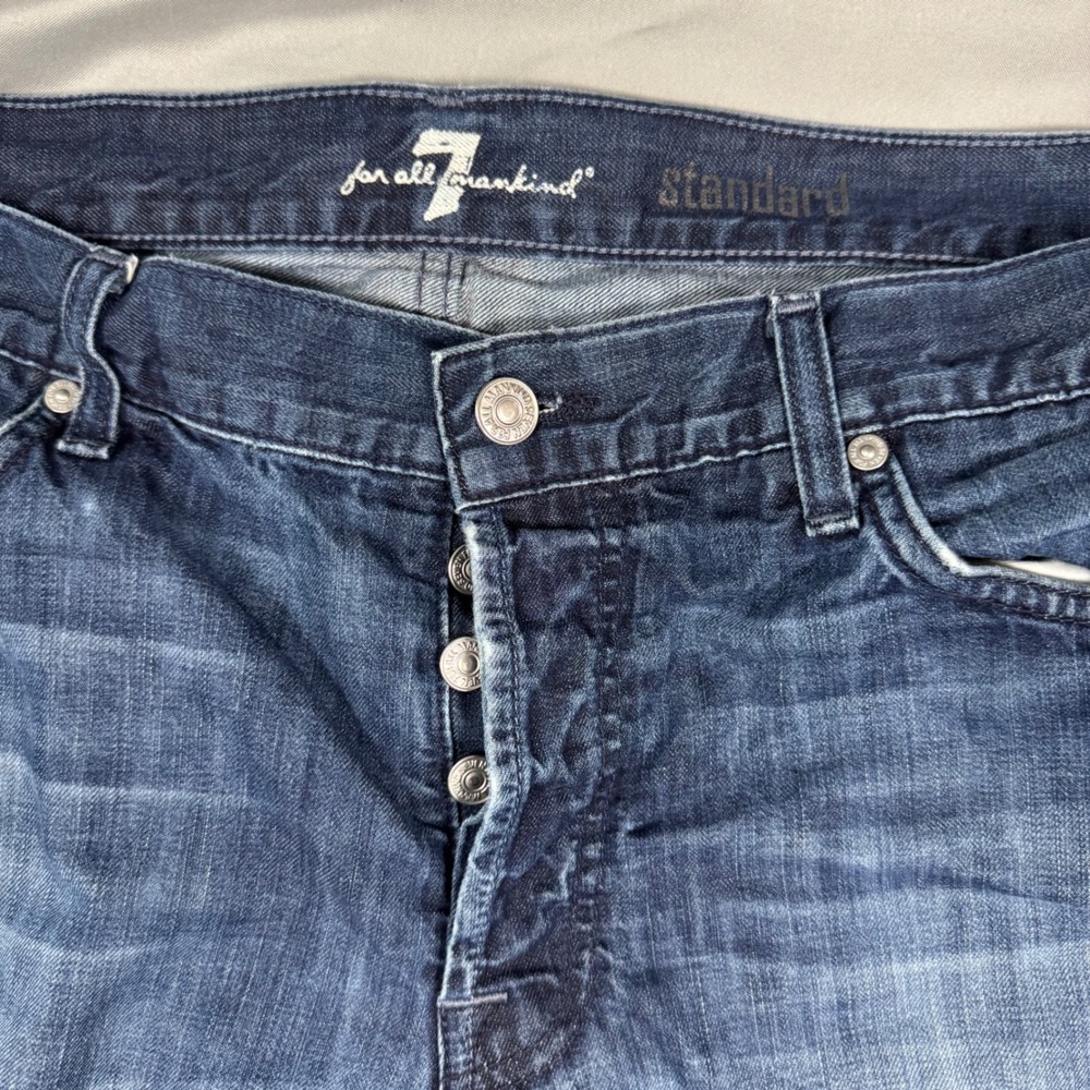 7 For All Mankind Standard Straight Leg Jeans Blue Button Fly Mens 36 (37x34) - Picture 4 of 10
